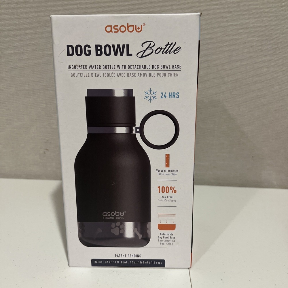 Asobu Insulated Dog Bowl Bottle - Black Travel Water Bottle with Detachable Bowl